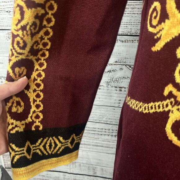 Vertigo Paris Gold Burgundy Motif Wool Open Front Long Cardigan Duster sz Small - Picture 11 of 16
